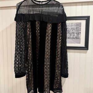 Foxiedox Black and Gold Lace Long Sleeve Dress